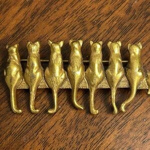 Vintage Cats On Fence Post MFA Museum Of Fine Arts Gold Tone Brooch Pin 2”